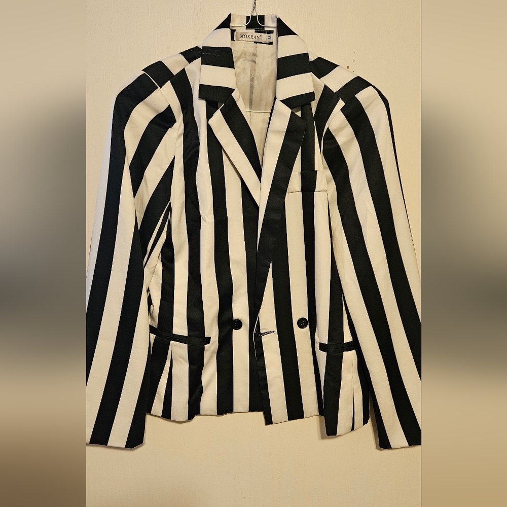 Black and White Striped Women's Blazer